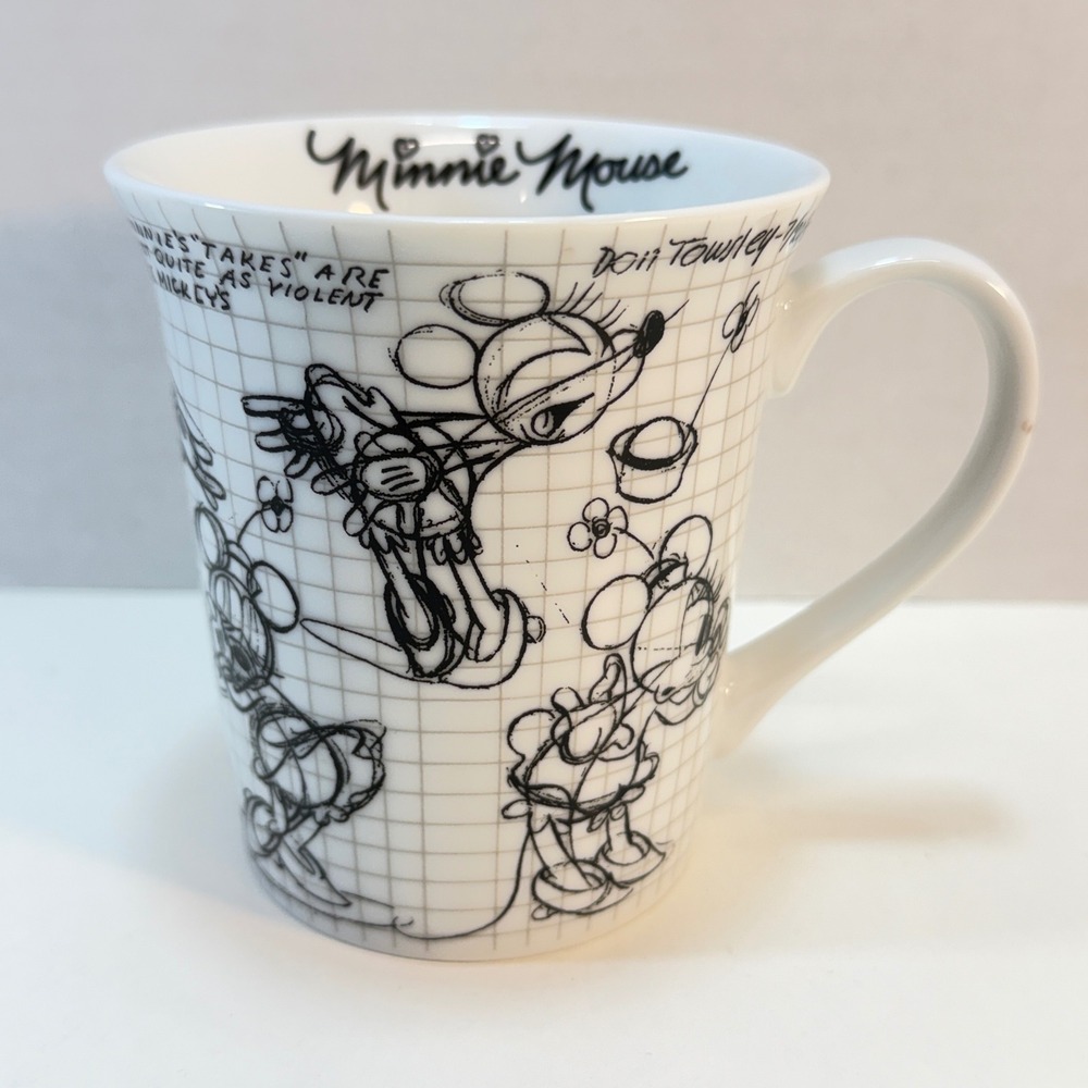 Disney Minnie Mouse Coffee Mug 12oz White Sketch 90 Years Of Magic Wireframe